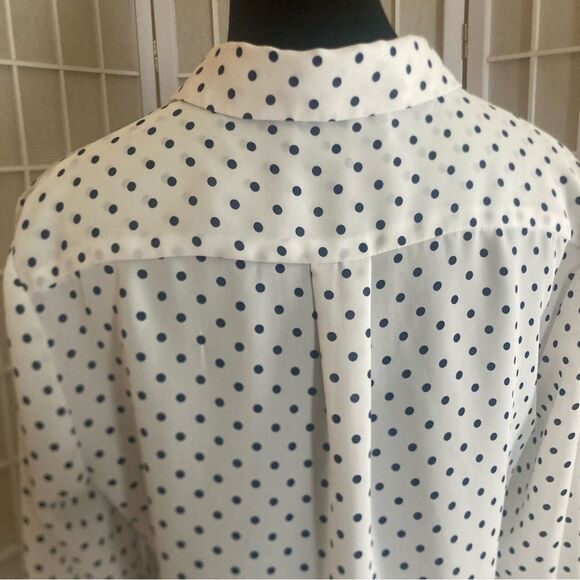 Laundry by Shelli Segal White Blouse with Navy Polka Dots, Size Small - Picture 12 of 12